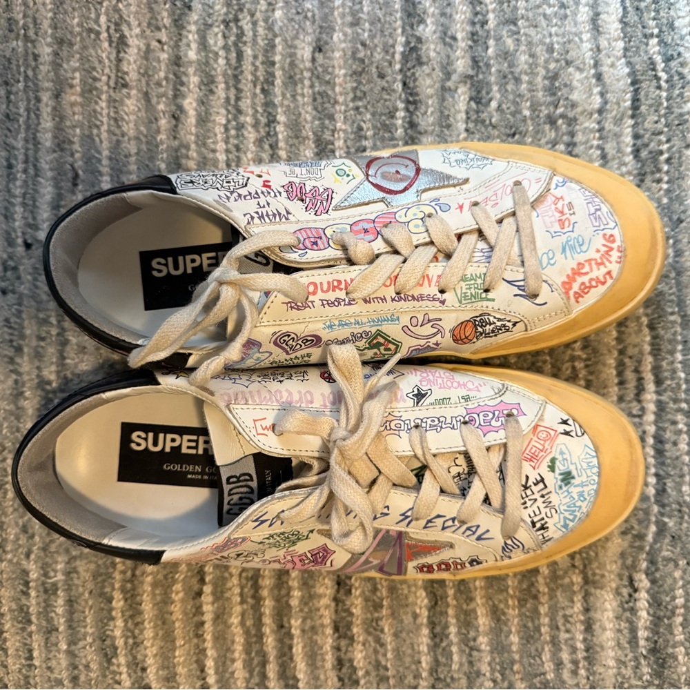 Golden Goose White Multicolor Doodle Super Star Sneakers
